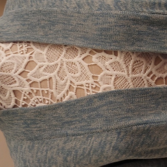 TALBOTS PETITE LP Heather Blue/Green Open Front LS Longline Knit Cardigan - Picture 3 of 10